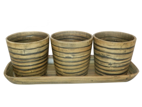 4pc bamboo planter with tray
